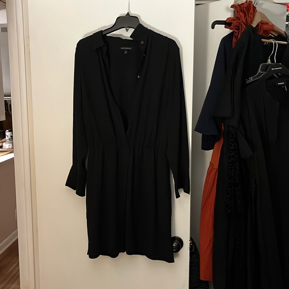 Collared Black mini shirt button up dress Banana Republic 14